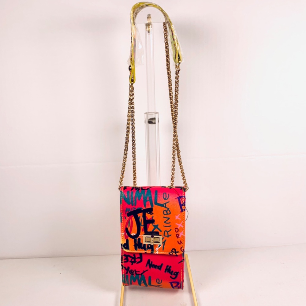 Hello 3AM graffiti streetwear gold tone chain pink blue orange black crossbody - Picture 3 of 16